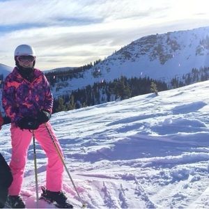 The NORTH FACE purple bright pink orange coral floral ski jacket snowboard small